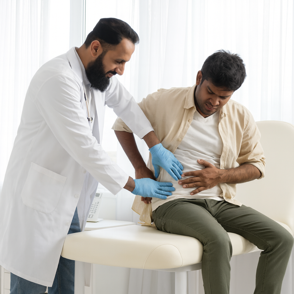 Dr. Mataf Farid examining a kidney patient at Farid Kidney Care clinic